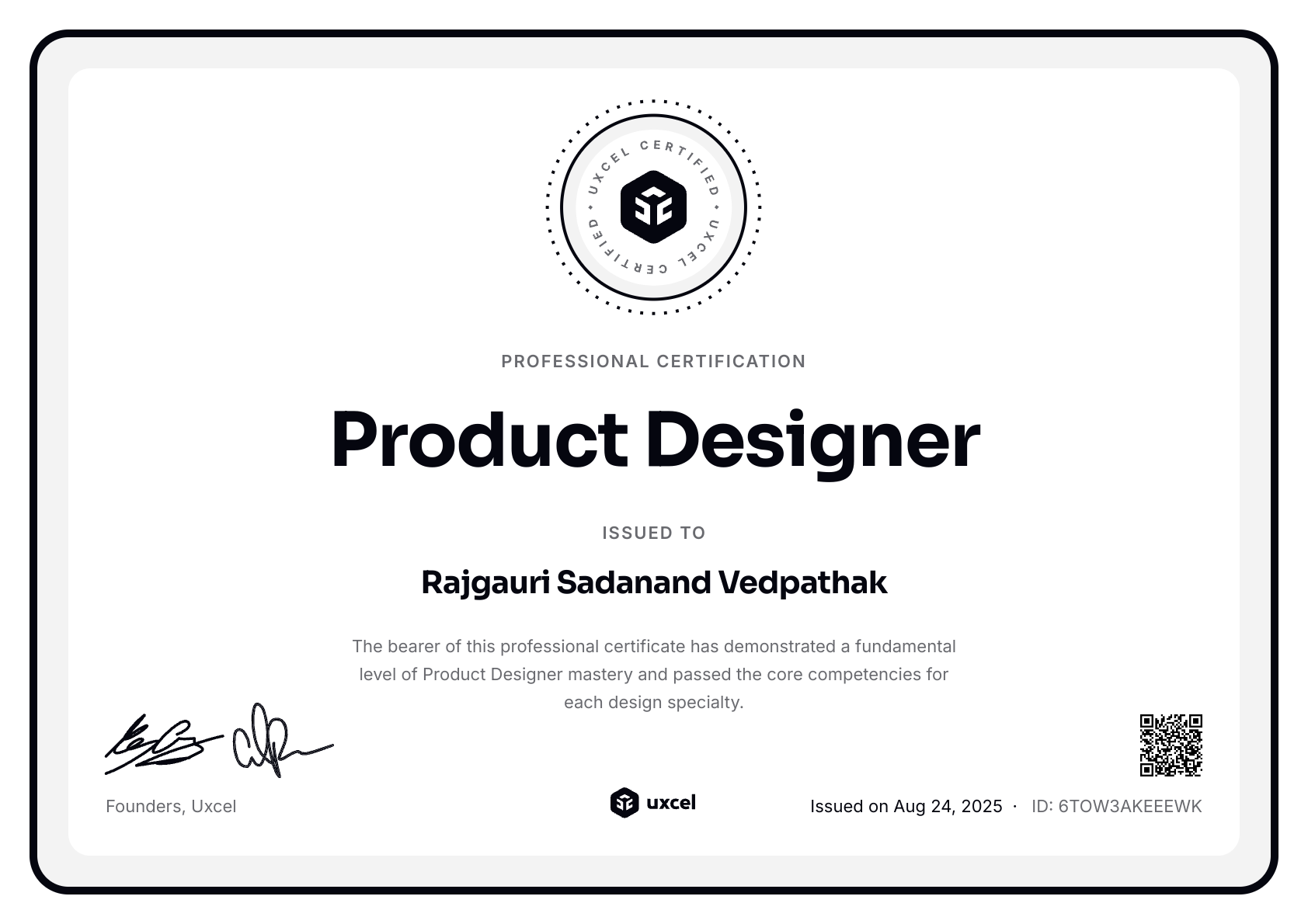 Rajgauri Sadanand Vedpathak's certificate